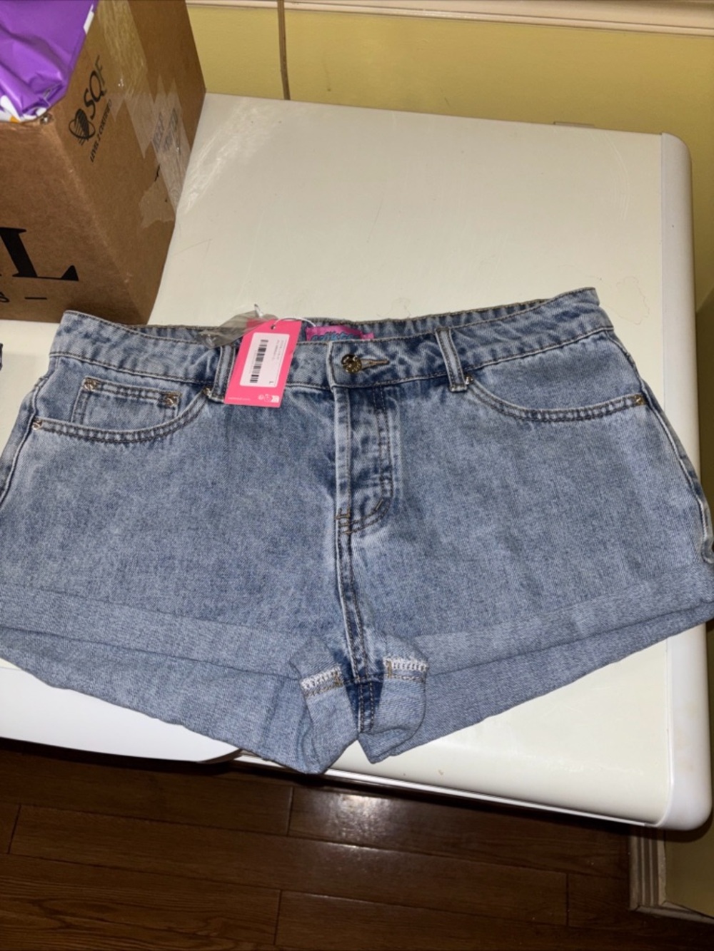 Edikted Light Blue Denim Cuffed Jean Shorts